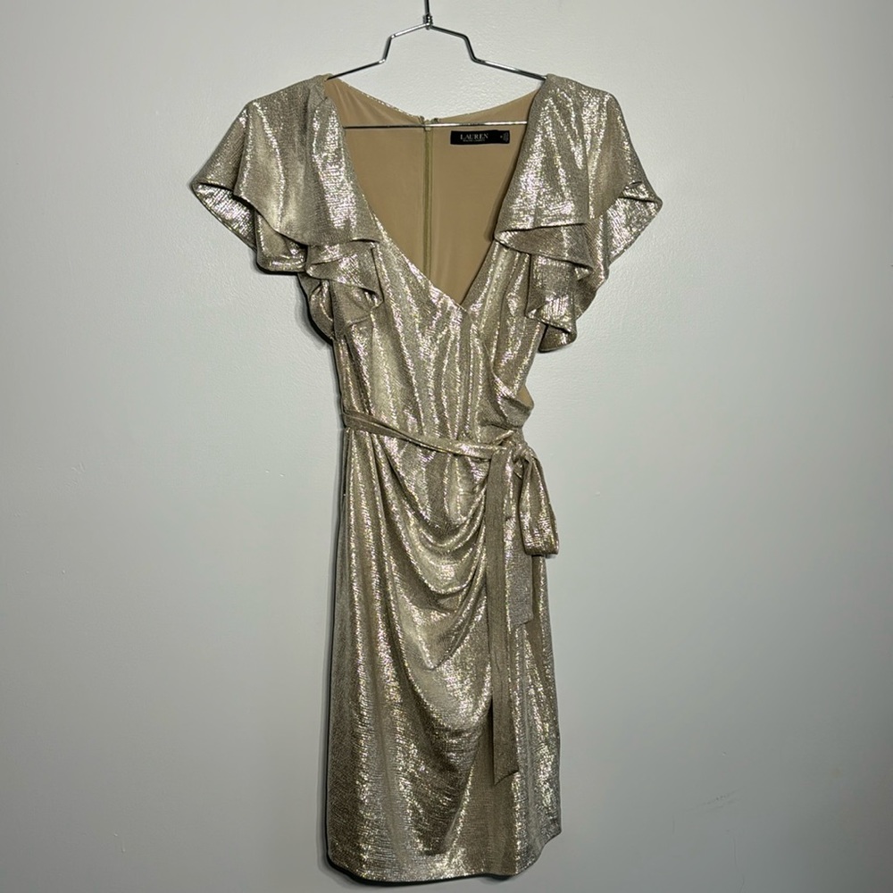 Ralph Lauren Metallic Flutter Sleeve Dress